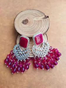 Crunchy Fashion Copper-Plated Stone-Studded Beaded Heart Shaped Drop Earrings