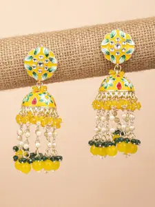 Crunchy Fashion Gold-Plated Beaded Dome Shaped Jhumkas