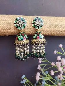 Crunchy Fashion Gold-Plated Beaded Dome Shaped Jhumkas