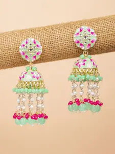 Crunchy Fashion Gold-Plated Beaded Dome Shaped Jhumkas