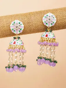 Crunchy Fashion Gold-Plated Beaded Dome Shaped Jhumkas