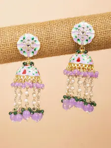 Crunchy Fashion Gold-Plated Beaded Dome Shaped Jhumkas