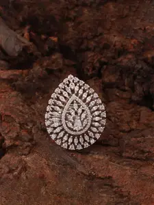 Mirana Rhodium-Plated Cubic Zirconia-Studded Finger Ring