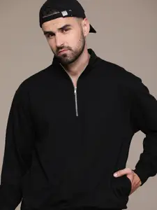 Roadster Men Solid Half Zipper Sweatshirt