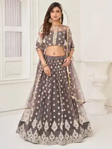 FABPIXEL Ethnic Motif Embroidered Semi-Stitched Lehenga & Unstitched Blouse With Dupatta