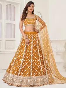FABPIXEL Embellished Sequined Net Semi-Stitched Lehenga & Unstitched Blouse With Dupatta