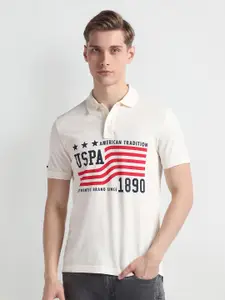 U.S. Polo Assn. Denim Co. Short Sleeves Cotton Typography Printed Polo Collar Slim Fit T-shirt