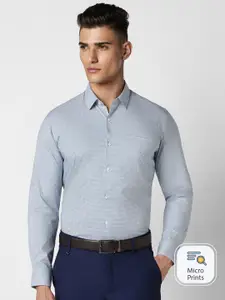 Peter England Slim Fit Micro Checks Printed Cotton Formal Shirt