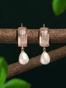 Zaveri Pearls Rose Gold-Plated Cubic Zirconia Studded Drop Earrings