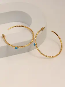 LeCalla 92.5 Sterling Silver Gold-Plated Turquoise Studded Contemporary Hoop Earrings