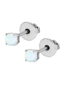 LeCalla 925 Sterling Silver Rhodium-Plated Opal Studded Contemporary Studs Earrings