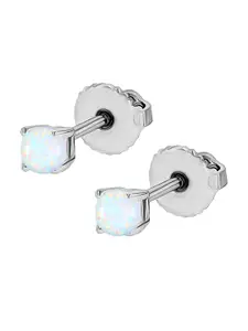 LeCalla 925 Sterling Silver Plated Opal Studded Contemporary Studs Earrings