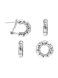 LeCalla 925 Sterling Silver Rhodium-Plated Cubic Zirconia Studded Half Hoop Earrings