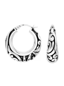 LeCalla 925 Sterling Silver Rhodium-Plated Circular Oxidised Hoop Earrings