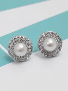 LeCalla 925 Sterling Silver Plated Cubic Zirconia-Studded Studs Earrings
