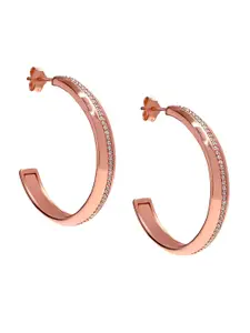 LeCalla Rose Gold-Plated Cubic Zirconia Contemporary 92.5 Sterling Silver Half Hoop Earrings