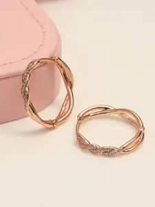 LeCalla 92.5 Sterling Silver Rose Gold-Plated Cubic Zirconia Studded Contemporary Hoop Earrings