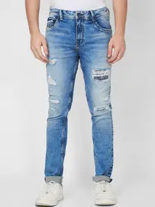 SPYKAR Men Skinny Fit Low-Rise Mildly Distressed Heavy Fade Cotton Jeans