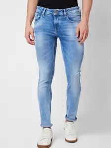 SPYKAR Men Skinny Fit Low-Rise Low Distressed Heavy Fade Cotton Stretchable Jeans