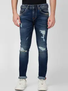 SPYKAR Men Skinny Fit Low-Rise Mildly Distressed Heavy Fade Cotton Jeans