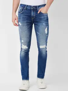 SPYKAR Men Skinny Fit Low-Rise Mildly Distressed Heavy Fade Jeans