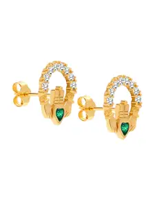 LeCalla 925 Sterling Silver Gold-Plated Cubic Zirconia Studded Contemporary Studs Earrings