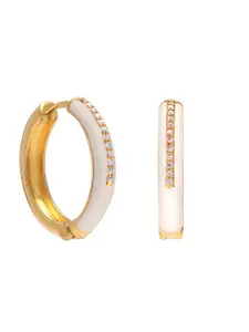 LeCalla 92.5 Sterling Silver Gold-Plated Cubic Zirconia Studded Contemporary Hoop Earrings