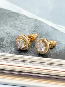 LeCalla 925 Sterling Silver Gold-Plated Cubic Zirconia Studded Contemporary Studs