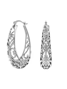LeCalla Rhodium-Plated 925 Sterling Silver Contemporary Hoop Earrings
