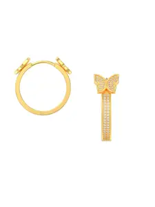 LeCalla 925 Sterling Silver Gold-Plated Cubic Zirconia-Studded Contemporary Hoop Earrings