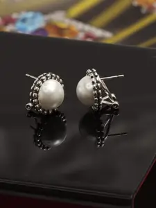 LeCalla Silver Plated Stone-Studded Studs Earrings