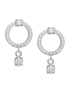 LeCalla Silver Plated Cubic Zirconia-Studded Drop Earrings