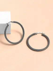 LeCalla Silver Plated 925 Sterling Silver Contemporary Hoop Earrings