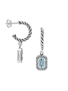 LeCalla 925 Sterling Silver Plated Cubic Zirconia Studded Geometric Drop Earrings