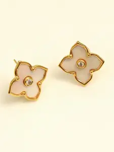 LeCalla 925 Sterling Silver Gold-Plated Cubic Zirconia Studded Studs Earrings