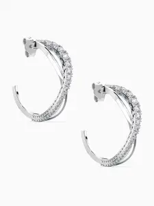 LeCalla 92.5 Sterling Silver Rhodium-Plated Cubic Zirconia Sudded Hoop Earrings