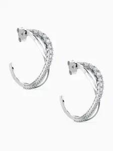 LeCalla 92.5 Sterling Silver Plated Cubic Zirconia Sudded Hoop Earrings
