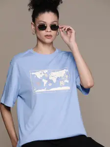 The Roadster Lifestyle Co. Women Graphic Print Pure Cotton Longline T-shirt