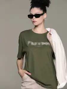 The Roadster Lifestyle Co. Women Printed Pure Cotton Longline T-shirt