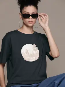 The Roadster Lifestyle Co. Graphic Printed Drop-Shoulder Sleeves Pure Cotton T-shirt