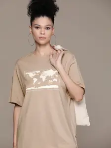 The Roadster Lifestyle Co. Graphic Printed Drop-Shoulder Sleeves Pure Cotton T-shirt