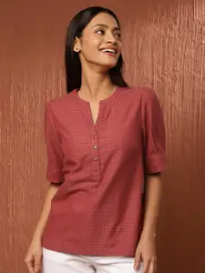 Fabindia Mandarin Collar Cotton Shirt Style Top