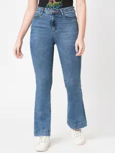 Kraus Jeans Women Flared High-Rise Light Fade Clean Look Stretchable Jeans