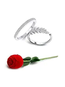 Vighnaharta Set Of 2 Rhodium Plated & CZ Studded Finger Ring