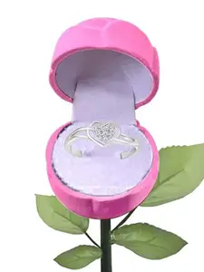 Vighnaharta Rhodium-Plated CZ-Studded Finger Ring With Rose Box