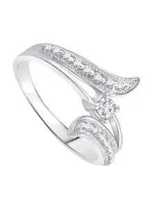 Vighnaharta Rhodium-Plated Cubic Zirconia Studded Finger Ring With Rose Box