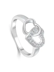 Vighnaharta Rhodium-Plated CZ-Studded Finger Ring With Rose Box