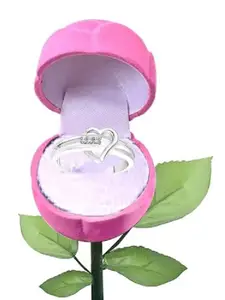 Vighnaharta Rhodium-Plated CZ-Studded Finger Ring With Rose Box