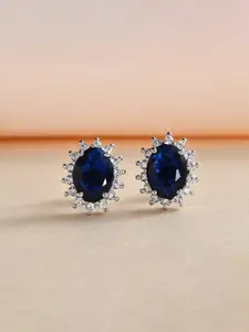 Ornate Jewels Rhodium-Plated Sapphire Oval Studs