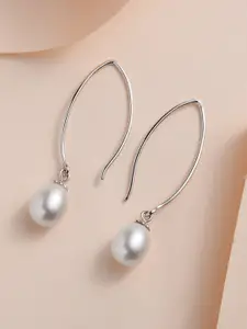 Ornate Jewels Rhodium-Plated Pearls Hoop Earrings